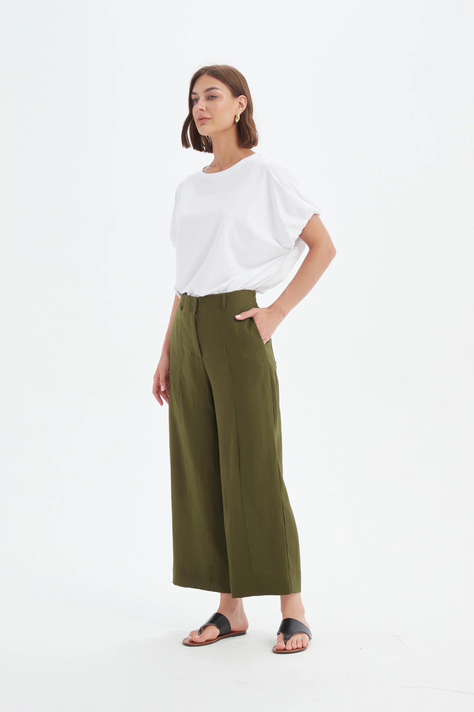 Tirelli Dark Moss Patch Pocket Easy Linen Pant