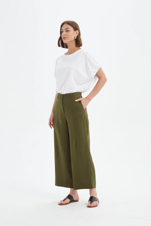 Tirelli Dark Moss Patch Pocket Easy Linen Pant