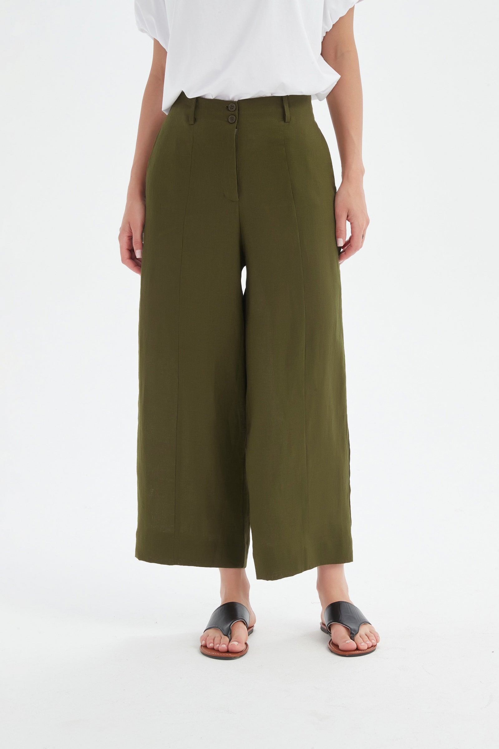 Tirelli Dark Moss Patch Pocket Easy Linen Pant