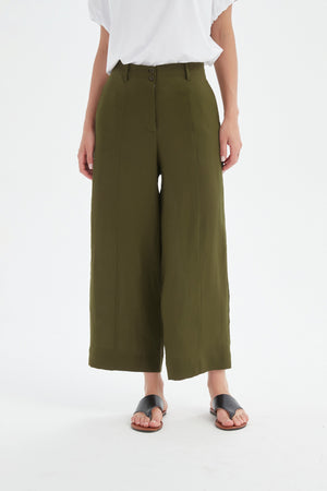Tirelli Dark Moss Patch Pocket Easy Linen Pant