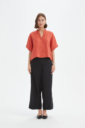 Tirelli Rust Boxy Button Linen Shirt Woven
