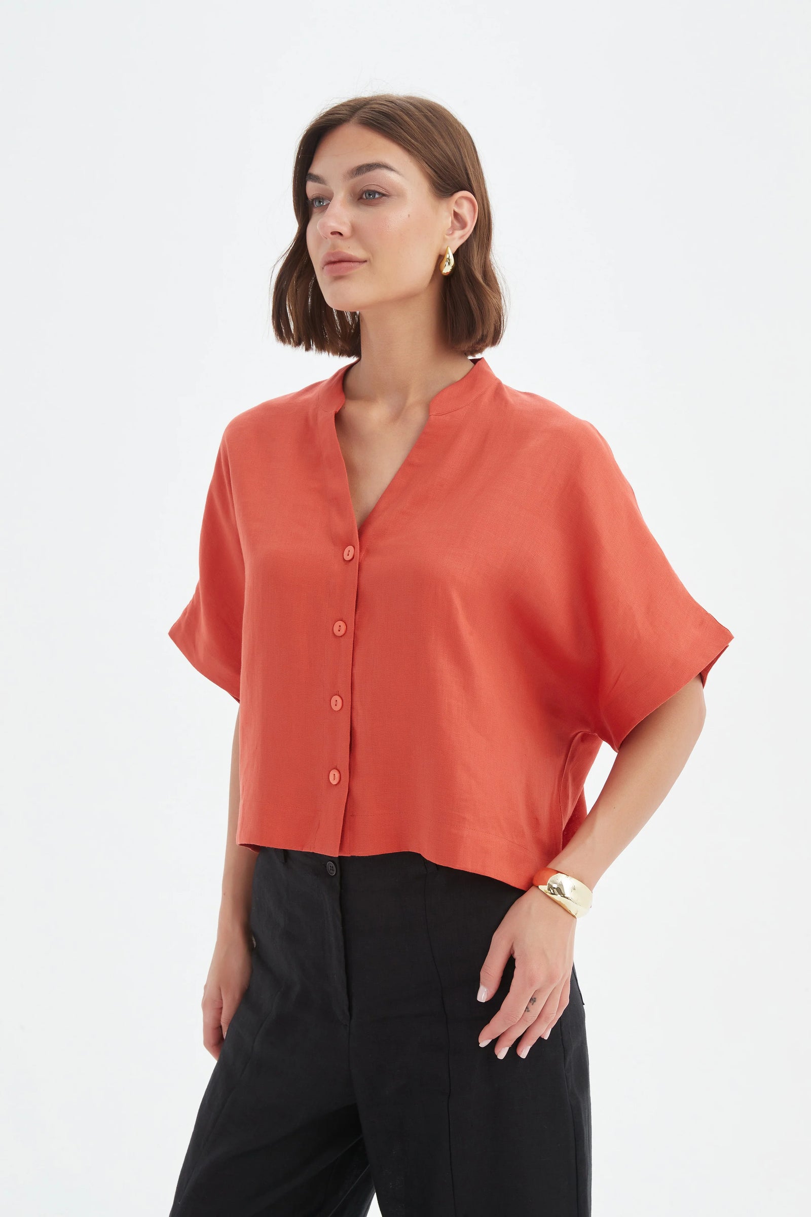 Tirelli Rust Boxy Button Linen Shirt Woven