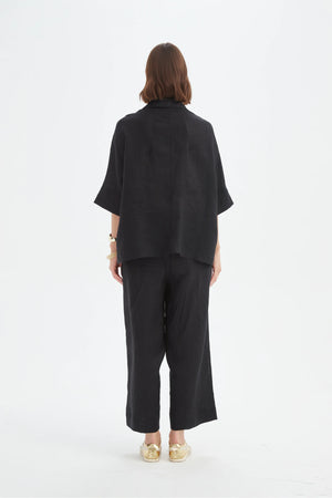 Tirelli Black Linen Pleat Front Palazzo Pant