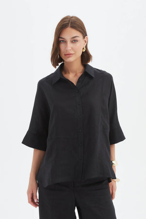 Tirelli Black Linen Seam Detail Boxy Shirt