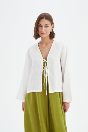 Tirelli Cream Linen Tie Front Top