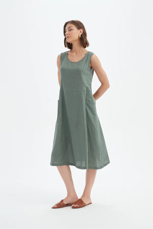 Tirelli Petrol Sleeveless Pocket Linen Dress