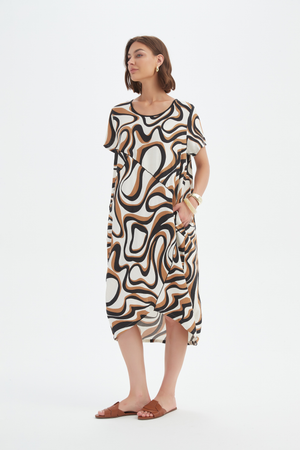 Tirelli Caramel Swirl Print Panel Print Dress