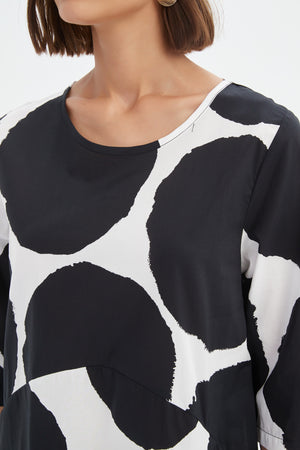 Tirelli Black & White Spot Curve Seam Poplin Dress
