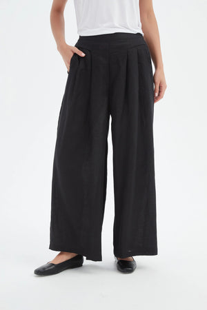 Tirelli Black Linen Pleat Front Palazzo Pant