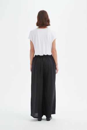 Tirelli Black Linen Pleat Front Palazzo Pant