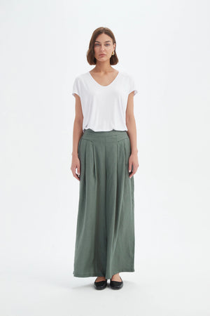 Tirelli Petrol Pleat Front Linen Palazzo Pant