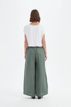 Tirelli Petrol Pleat Front Linen Palazzo Pant