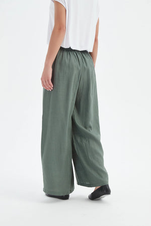 Tirelli Petrol Pleat Front Linen Palazzo Pant