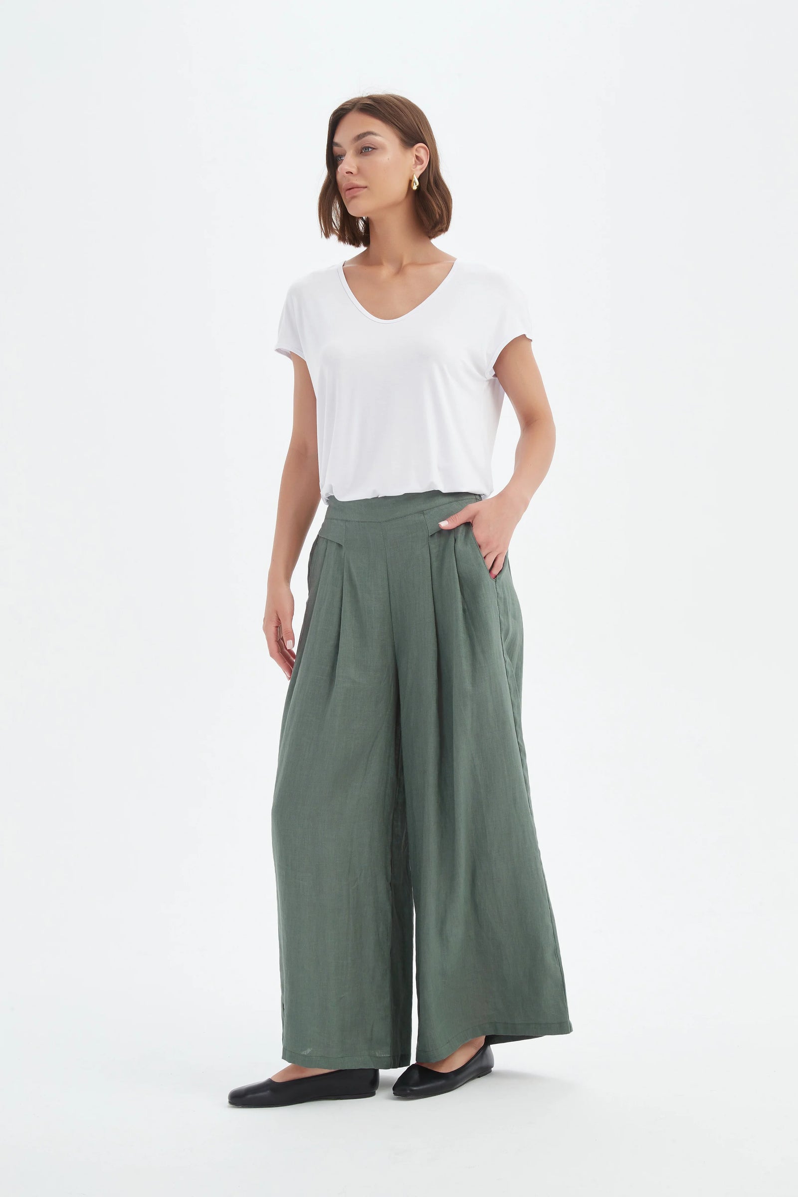Tirelli Petrol Pleat Front Linen Palazzo Pant