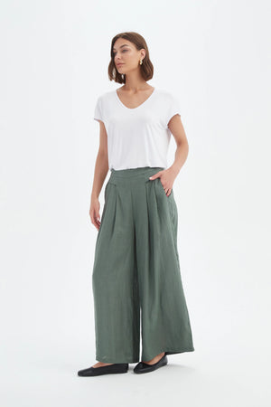 Tirelli Petrol Pleat Front Linen Palazzo Pant