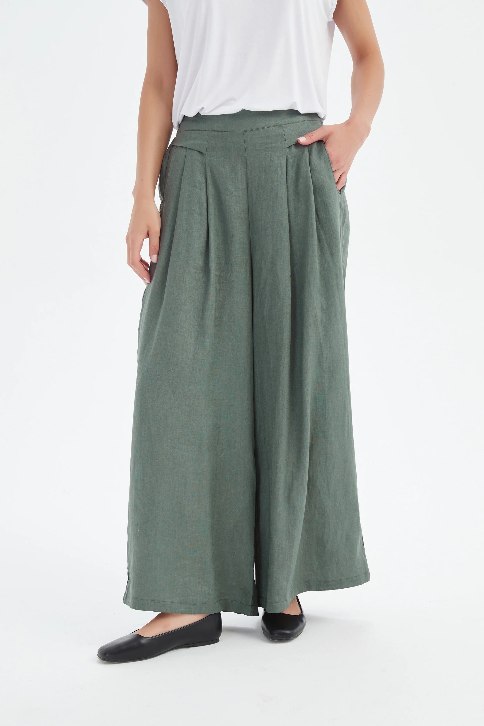 Tirelli Petrol Pleat Front Linen Palazzo Pant