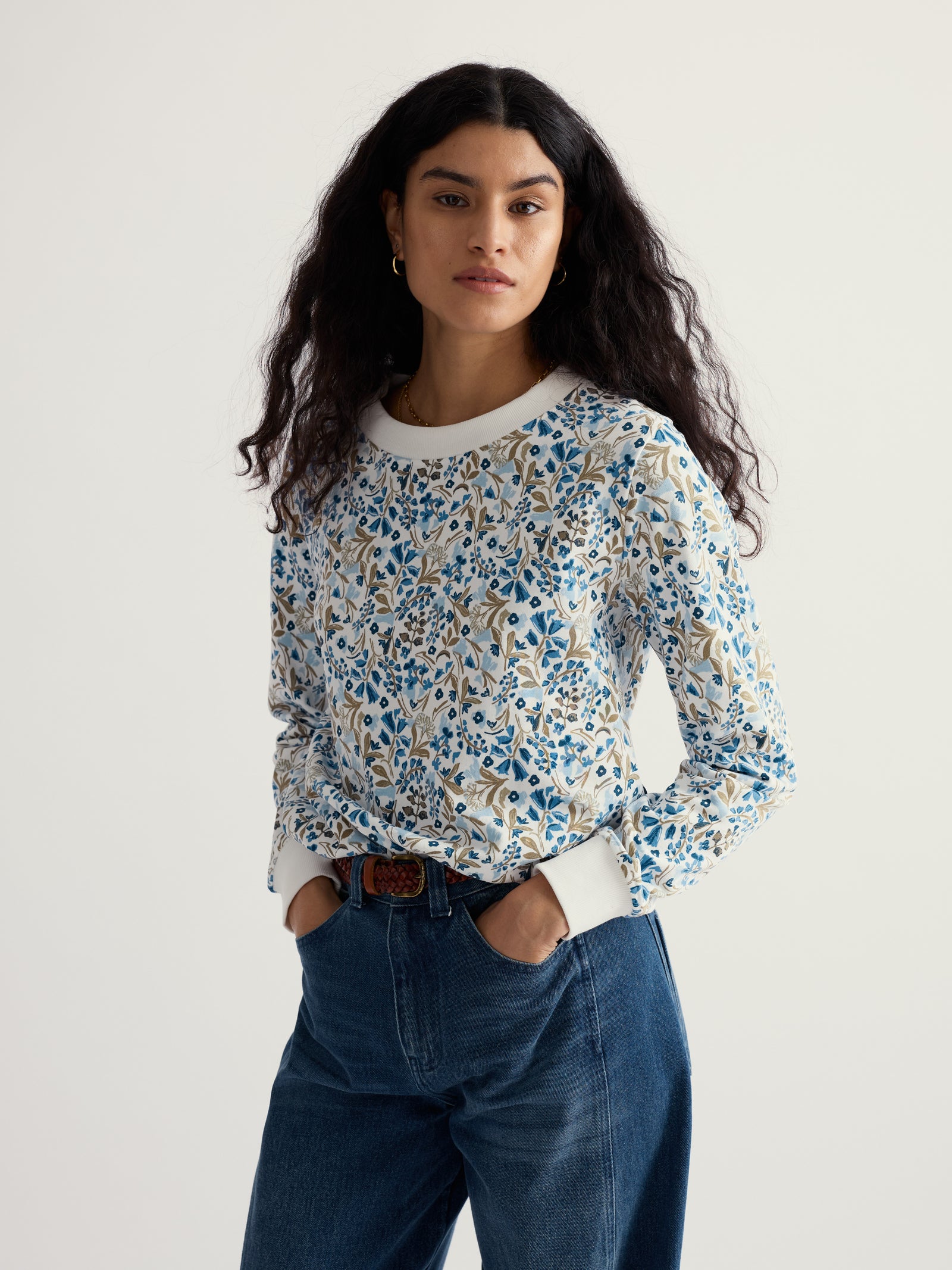 Seasalt Woodland Floral Chalk Bright Wave Printed Sweatshirt