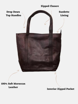 Berber Leather 'The Nador' Darl Brown Tote Bag