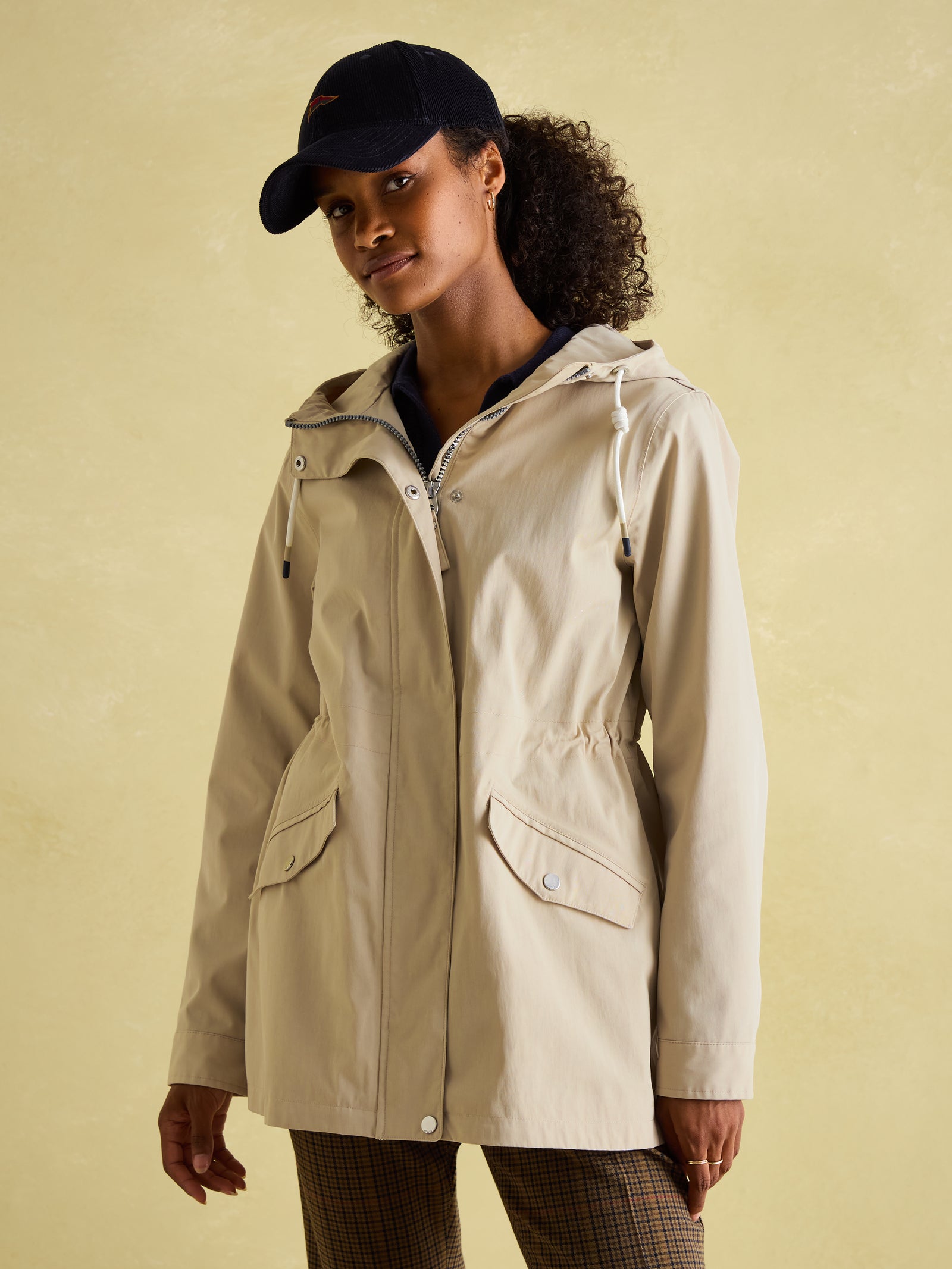 Joules Portwell Beige Waterproof Raincoat With Hood