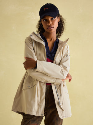Joules Portwell Beige Waterproof Raincoat With Hood