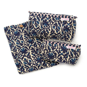 Elie Beaumont Serendipity Indigo Ikat Cotton Cosmetic Case Set of 2