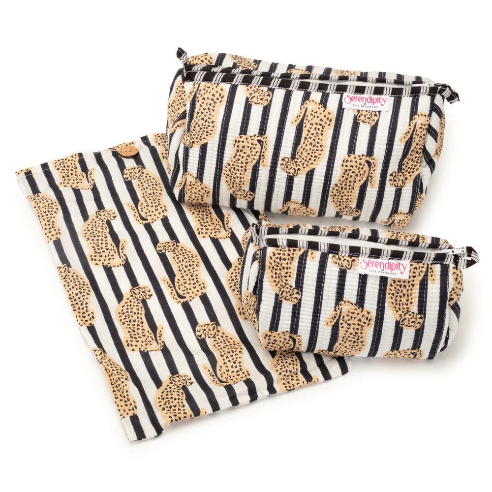Elie Beaumont Serendipity Leopard Cotton Cosmetic Case Set of 2