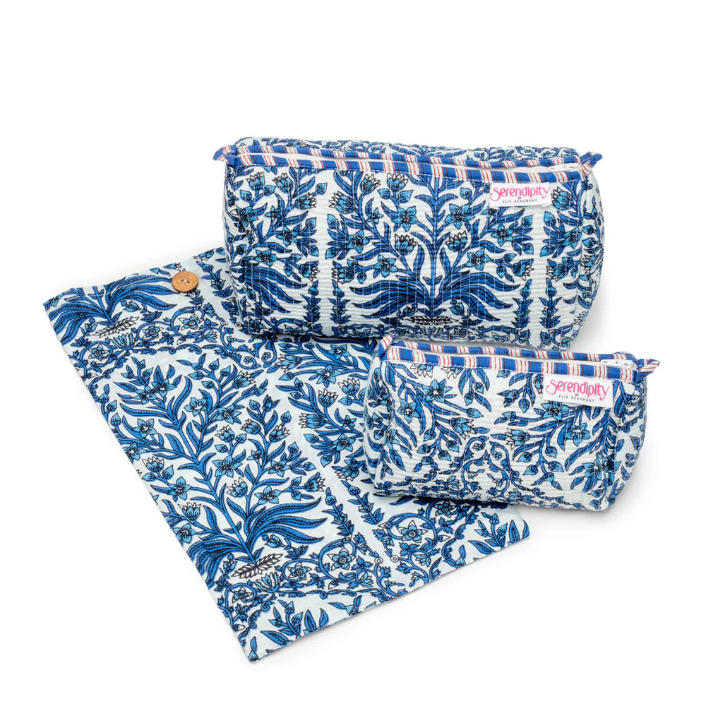 Elie Beaumont Serendipity Blue Reef Cotton Cosmetic Case Set of 2