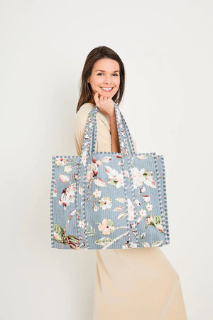 Elie Beamont Serendipity Grey Meadow Cotton Tote
