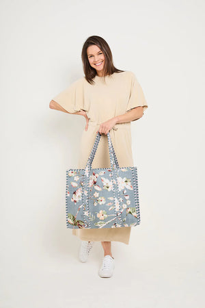 Elie Beamont Serendipity Grey Meadow Cotton Tote