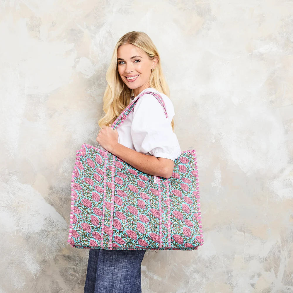 Elie Beamont Serendipity Blue Peony Cotton Tote