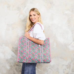 Elie Beamont Serendipity Blue Peony Cotton Tote