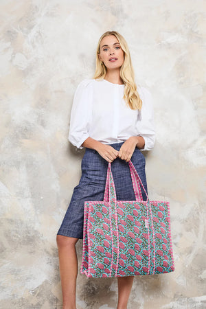 Elie Beamont Serendipity Blue Peony Cotton Tote