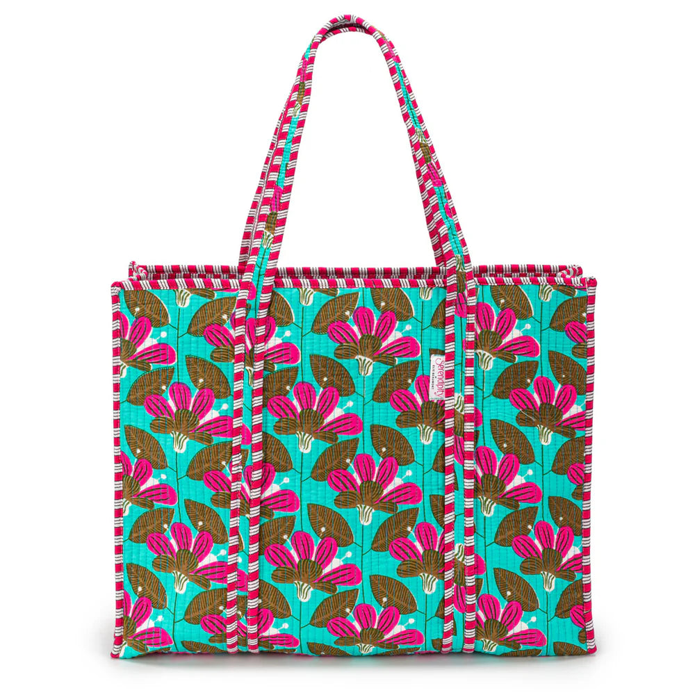 Elie Beaumont Serendipity Turquoise Blossom Cotton Tote