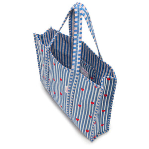 Elie Beaumont Serendipity Blue Stripe Heart Cotton Tote