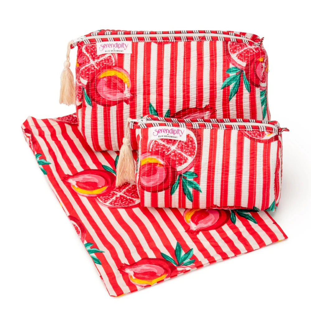 Elie Beaumont Serendipity Pomegranate Cotton Cosmetic Case Set of 2