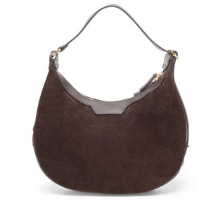 Elie Beaumont Shoulder Crescent Suede Chocolate Handbag