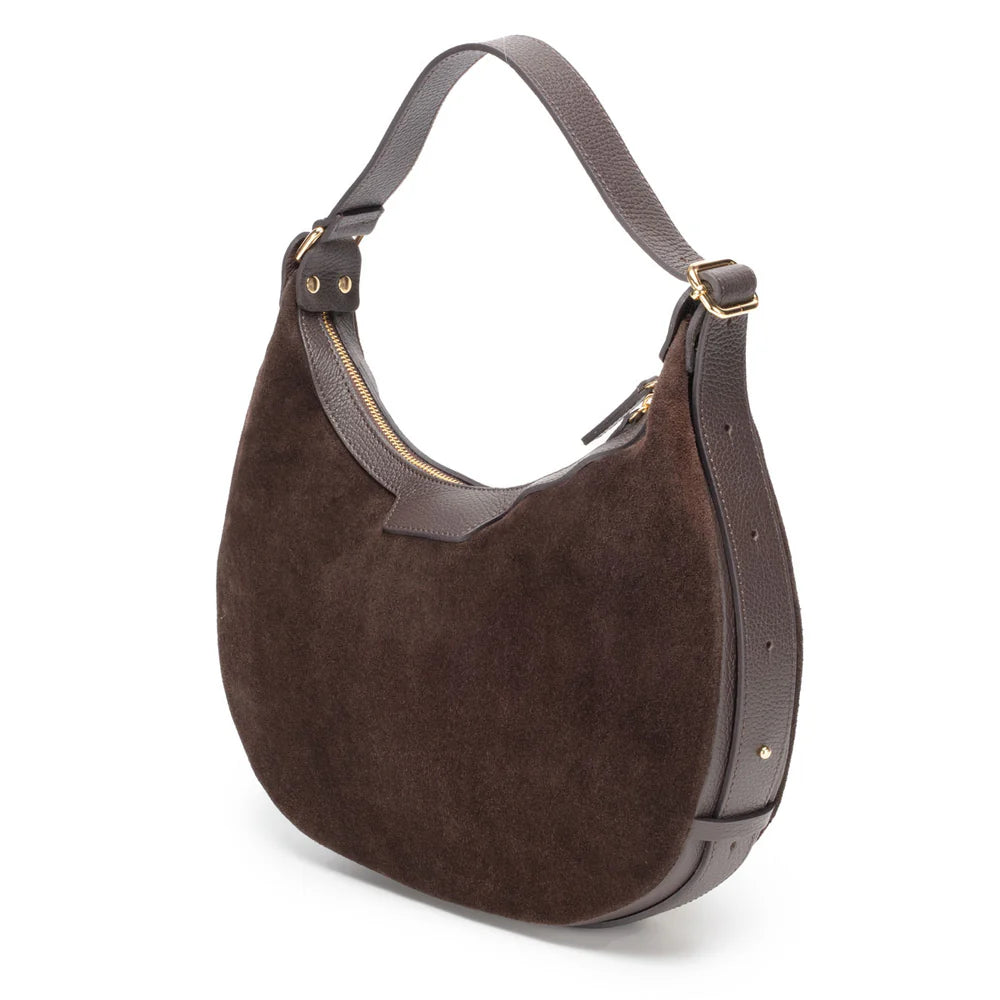 Elie Beaumont Shoulder Crescent Suede Chocolate Handbag
