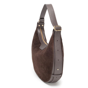 Elie Beaumont Shoulder Crescent Suede Chocolate Handbag