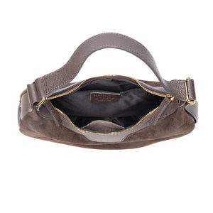 Elie Beaumont Shoulder Crescent Suede Chocolate Handbag