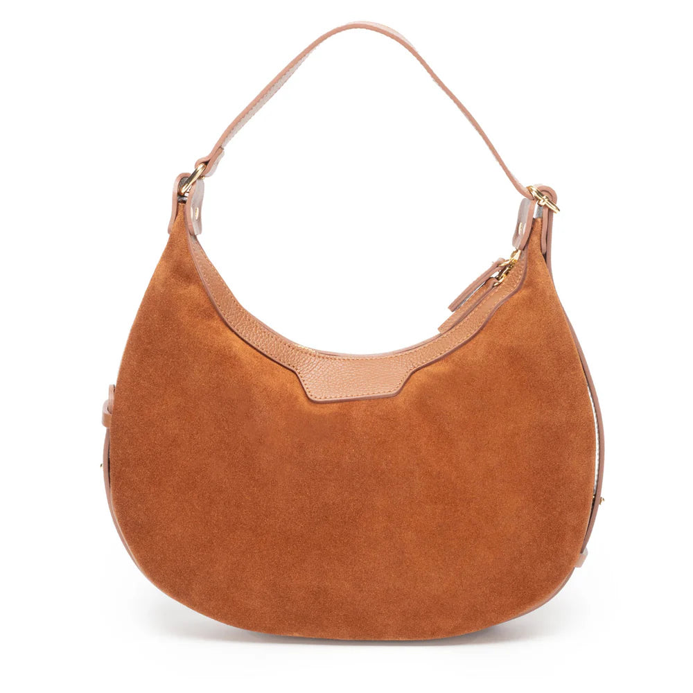 Elie Beaumont Shoulder Crescent Suede Tan Handbag