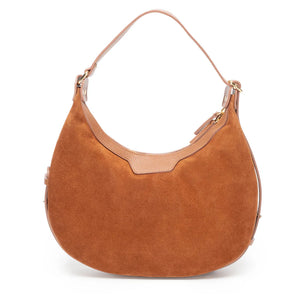 Elie Beaumont Shoulder Crescent Suede Tan Handbag