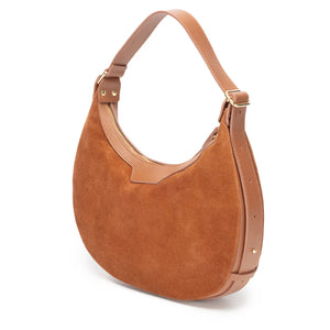 Elie Beaumont Shoulder Crescent Suede Tan Handbag