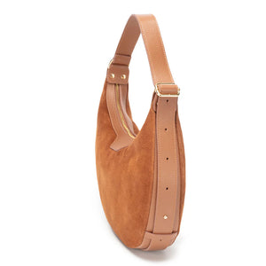 Elie Beaumont Shoulder Crescent Suede Tan Handbag