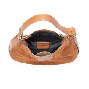 Elie Beaumont Shoulder Crescent Suede Tan Handbag