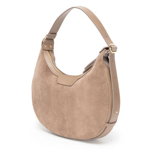 Elie Beaumont Shoulder Crescent Suede Taupe Handbag
