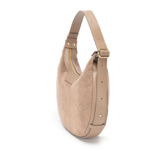 Elie Beaumont Shoulder Crescent Suede Taupe Handbag
