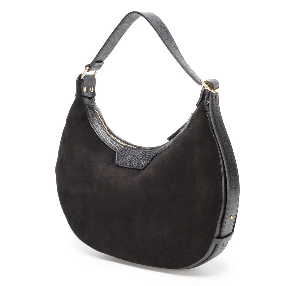 Elie Beaumont Shoulder Crescent Suede Black Handbag