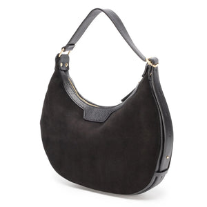 Elie Beaumont Shoulder Crescent Suede Black Handbag