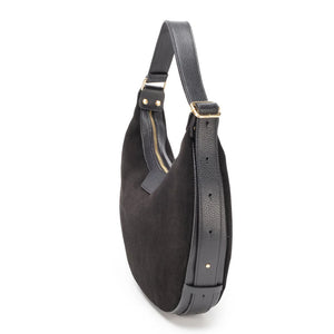 Elie Beaumont Shoulder Crescent Suede Black Handbag