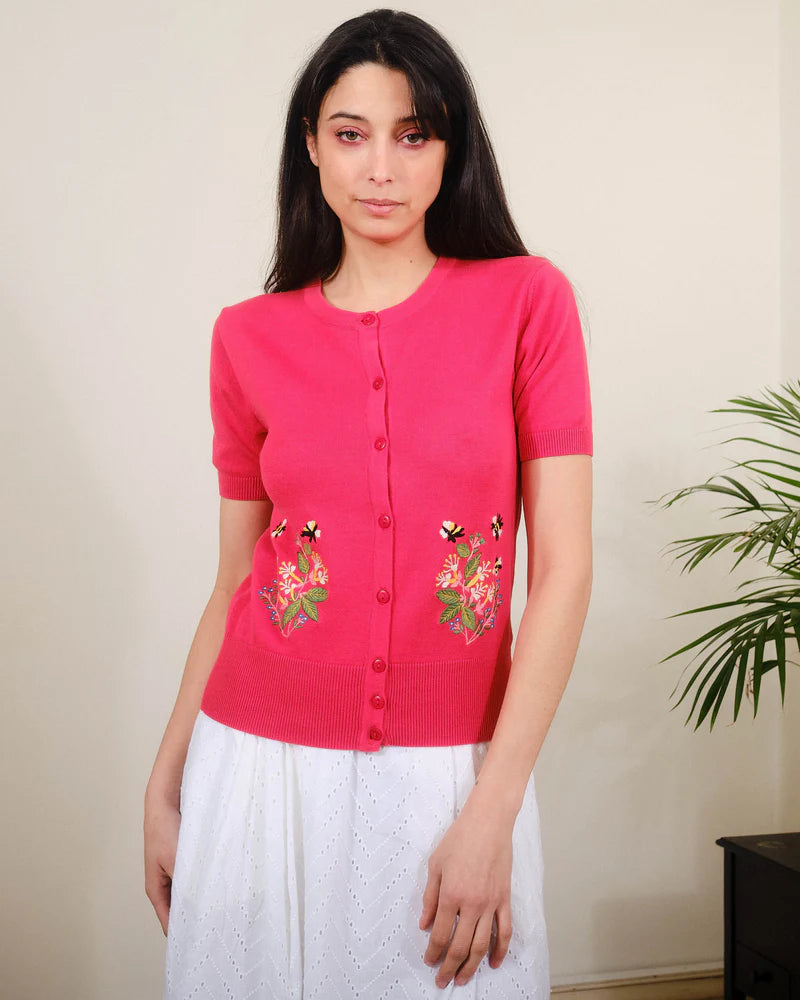 Pretty Vacant Embroidered Bees Hibiscas Cardigan